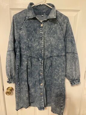 Women's Acid Wash Denim Shirt Jacket - Blue